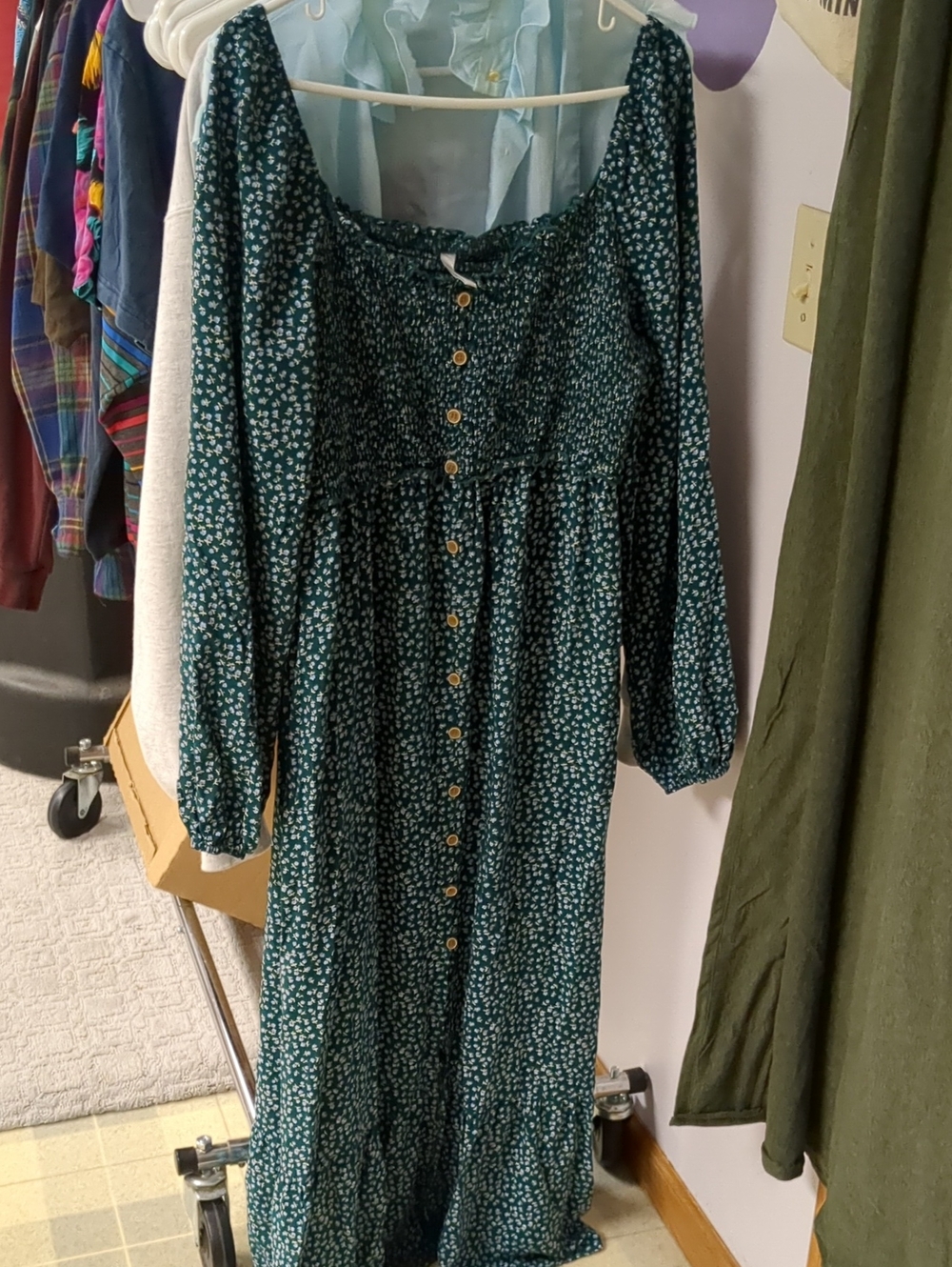 Floral Button-Front Maxi Dress in Teal